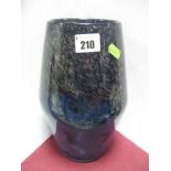 A Strathearn Glass Vase, in dark blue with a central band of whorls and aventurine inclusions above,