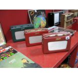 Three Vintage Roberts Transistor Radios, including an RTI transistor in green with silver grille,