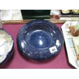 A Strathearn Glass Shallow Circular Bowl, with inverted rim, in deep blue with aventurine