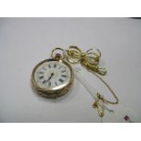 A Continental Cased Lady's Fob Watch, the gilt highlighted white dial with black Roman numerals,