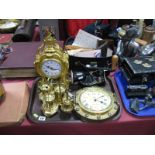 A French Ormolu Style Mantel Clock, brass condiment, ships clock, mincer, etc:- One Box