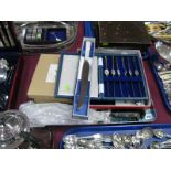 Two Cased Electroplated Cutlery Sets, two mid XX Century Granton Blue River forged cooks knives,