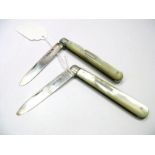 A Hallmarked Silver and Mother of Pearl Single Blade Folding Fruit Knife, each with inset to scales,