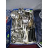 K. P. N. S Dessert Spoons, table spoons, teaspoons, etc:- One Tray