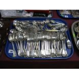 Electroplated Fiddle Back Cutlery, including forks, teaspoons and ladles, etc:- One Tray