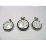 Three Silver Lady's Fob Watches, each with blank shield back.