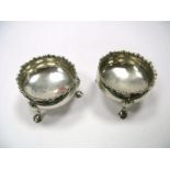 A Pair of Georgian Hallmarked Silver Salts, possibly George Hougham, London 1791, with shaped