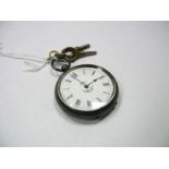 A Continental Cased Lady's Fob Watch, the white dial with black Roman numerals and foliate