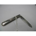 A Hallmarked Silver Single Blade Folding Fruit Knife, Sheffield 1901, foliate and leaf scroll