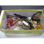 Assorted Costume Beads, together with wristwatches etc :- One Box