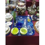 A Royal Doulton Glass Clock, Wedgwood glass figure of a duck, etc, spill vase, etc:- One Tray