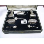 A Hallmarked Silver Five Piece Cruet Set, each of plain design, raised on pad feet, contained in