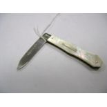 A Hallmarked Silver and Mother of Pearl Single Blade Folding Fruit Knife, foliate engraved,