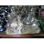 Silver Plated Ware, candelabras, sugar basket, christening mugs, hors d'oevres, coffee pot etc:- One