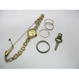 A 9ct Gold Cased Lady's Wristwatch, to integral bracelet with 9ct gold clasp etc.