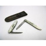 A Hallmarked Silver and Mother of Pearl Single Blade Folding Fruit Knife, initialled H.S.,