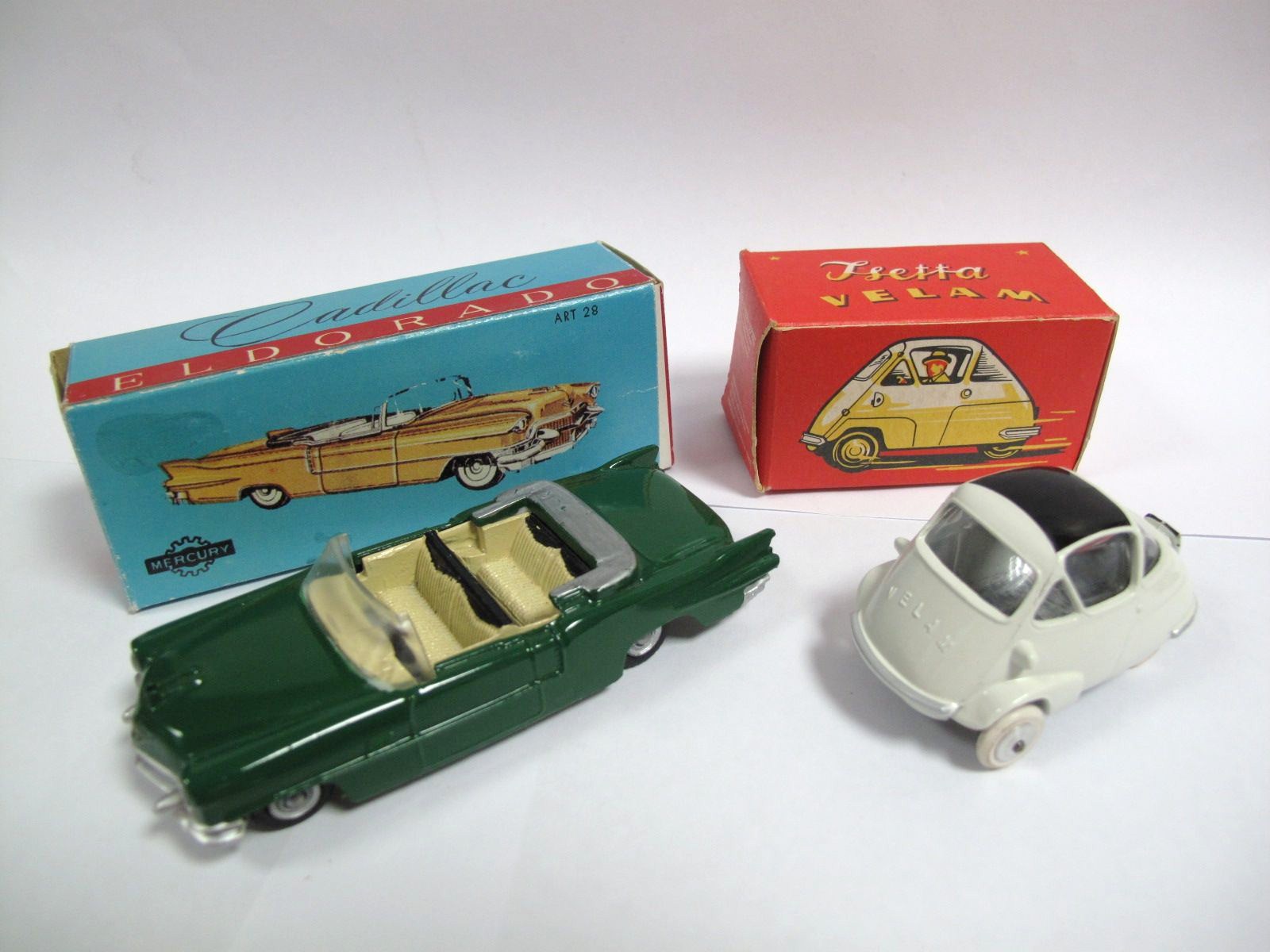 * A Scottoy Cadillac Elderado, in reproduction Mercury box and a re-issue Quiralu Isetta, boxed.