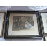A Circa 1900 Lithograph, depicting two young girls exchanging a puppy and kitten, titled "The