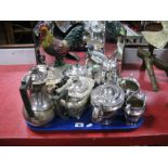 Dixons Three Piece Tea Set, Stacey and other plated teapots:- One Tray