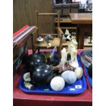 A Pair of Drakes Pride Size Three Bowls, carved stone/ onyx eggs and horse heads bookends, novelty