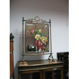 An Early XX Century Oxidized Copper Framed Firescreen, with painted bevelled glass centre panel.