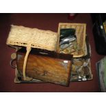 A Mahogany Sewing Box, wicker baskets, photo frames, etc:- One Box