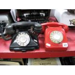 A Red Anvil Telephone, stamped 746F, another earlier in black with pull out drawer, stamped 1/232L