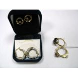 Three 9ct Gold Dress Rings, together with two pairs of earrings.