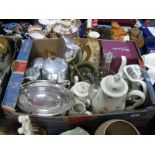 A Picquot Four Piece Tea Service, plated basket, Devon vase, decanter, etc:- One Box