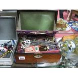 A Victorian Rosewood Sewing Box, inlaid with mother of pear oval, part fitted interior with contents