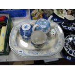 Russian Bullet Shape Porcelain Teapot, Cauldon and Rouen jardinieres, Wedgwood egg, two Asiatic