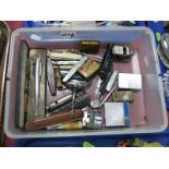 Stag by Crossland and Other Penknives, whistles, lighters, record needles, etc, in tub.