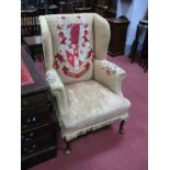 A Walnut Framed Wing Armchair, circa 1920's, with later tapestry back by E. Norton-cooke & W. Asbery