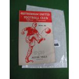 1961 League Cup Final Programme, (creased) Rotherham United vs. Aston Villa, at Millmoor, dated