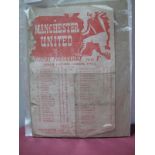 Manchester United 1945-6 Programme V Blackburn Rovers, dated 9th March. Single sheet creased,