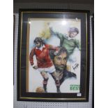 George Best Black Pen Signature on a Montage, of him in Manchester United and Northern Ireland