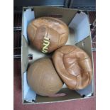 "Captain" and College Size 5 Leather Footballs, and a Wembley "Bobby Moore" ball. (3)