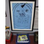 Chesterfield T.F.G. Away Shirt in Light Blue, with VK logo, bearing many signatures. Mounted, glazed