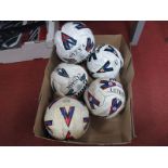 Five Mitre Size 5 Footballs, including official FA Cup and Ultimax Football League, both bearing