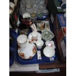 Denby Dish, Shorter character jug, Wedgwood, Albert Old Country Roses, Coalport etc:- One Tray