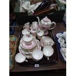 A Roslyn China Tea and Coffee Service, pink and gilt with rosebud decoration:- One Tray