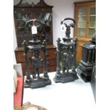 A Pair of Victorian Cast Iron Doorstops, modelled as standing knights under a Gothic arch, each 44.