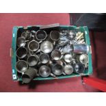 A Quantity of Pewter Tankards, loose and cased cutlery, etc:- One Box