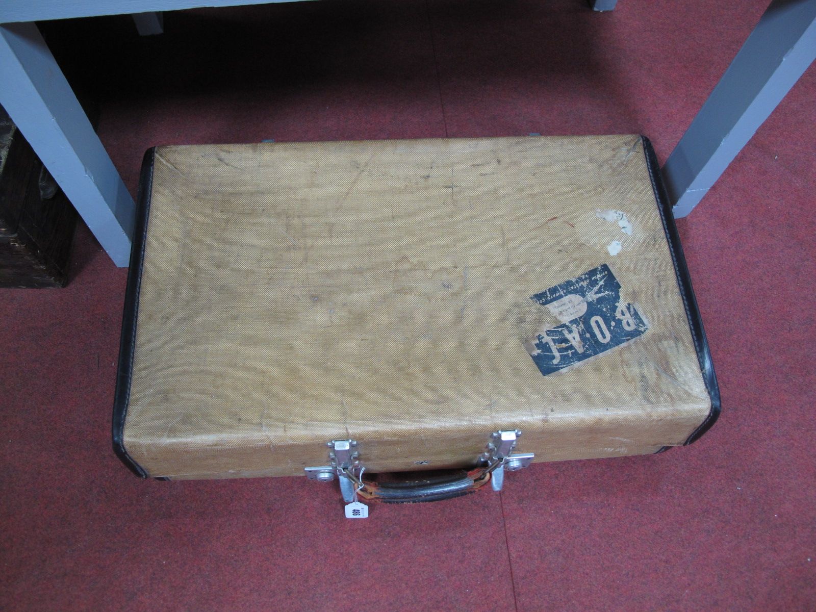 A Mid XX Century Vintage Revelation Hessian Expanding Suitcase, with leather trim, BOAC sticker.