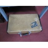 A Mid XX Century Vintage Revelation Hessian Expanding Suitcase, with leather trim, BOAC sticker.