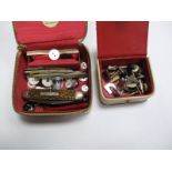 Folding Pocket Knives, gent's cufflinks, buttons, etc, contained in two cases.