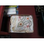 A Quantity of Embroidered Sheets, linen, table covers, place mats, etc:- One Box