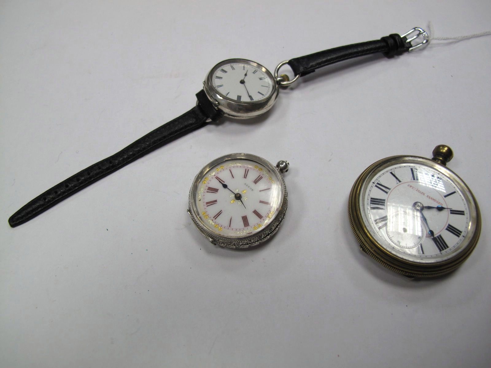 A Continental Cased Lady's Fob Watch, converted to a wristwatch, together with another lady's fob