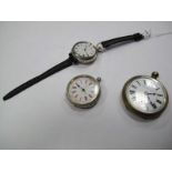 A Continental Cased Lady's Fob Watch, converted to a wristwatch, together with another lady's fob