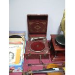 A Circa 1920's/ 30's Portable Windup Gramophone, a collection of 78RPM records, and contemporary